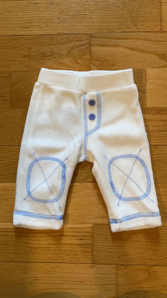 Pantalon épais 1 mois blanc et bleu bébé 9