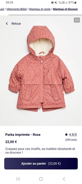 Manteau neuf 3 mois imperméable intérieur polaire