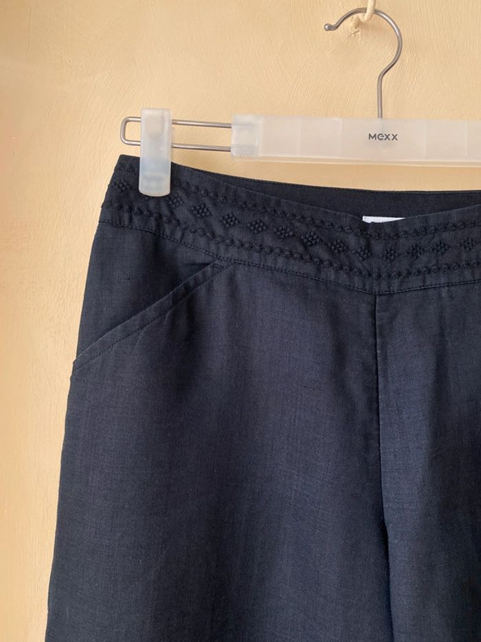 Pantalon fluide en lin noir brodé Motivi vintage - photo numéro 2