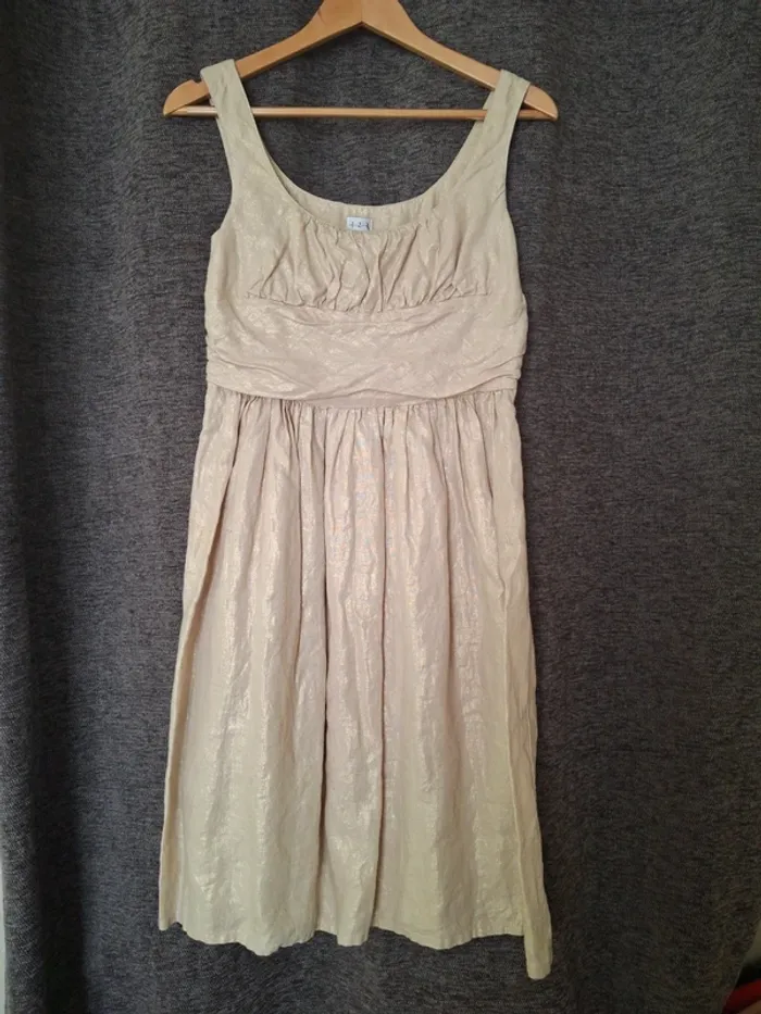 Magnifique robe 123 lin beige & doré taille 36 - photo numéro 3