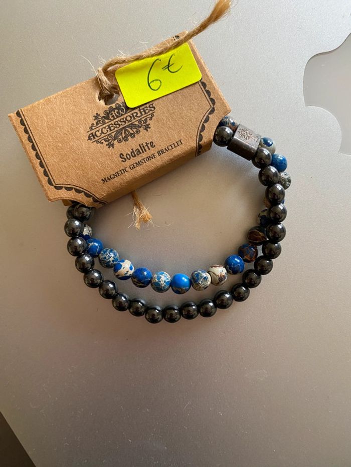 Bracelet double tours pierres sodalite et hématite