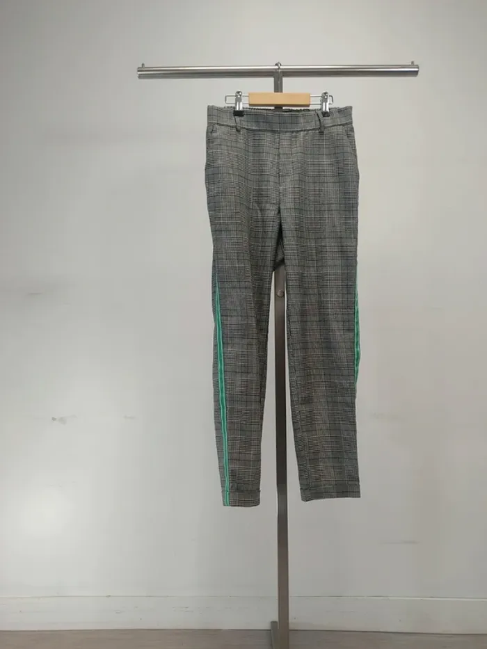 Pantalon Vero Moda XS tartan avec bandes turquoises sur le côté - ceinture élastique - photo numéro 2