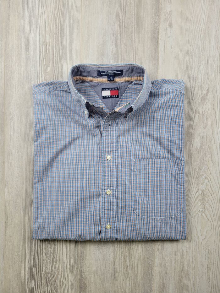 Chemise Tommy Hilfiger XL manches longues – carreaux bleu orange