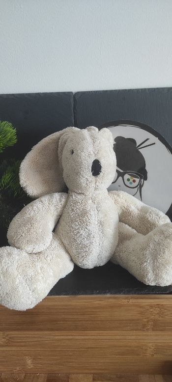 doudou peluche lapin blanc beige crème noir pantin ancien vintage