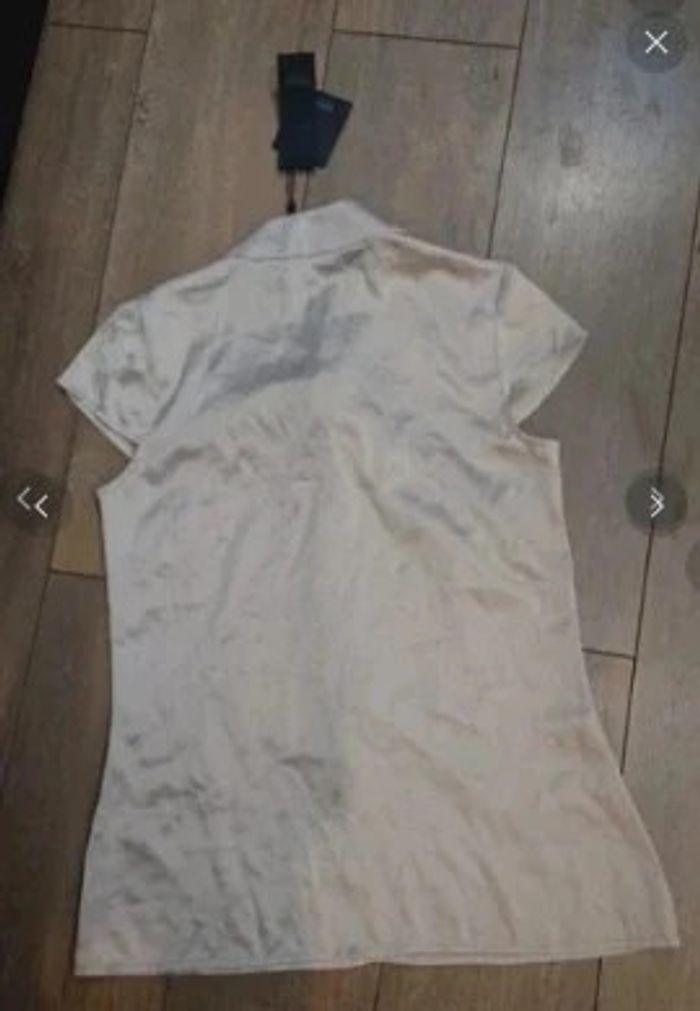 Top satiné esprit Blouse manches courtes beige neuf t 36 - photo numéro 2