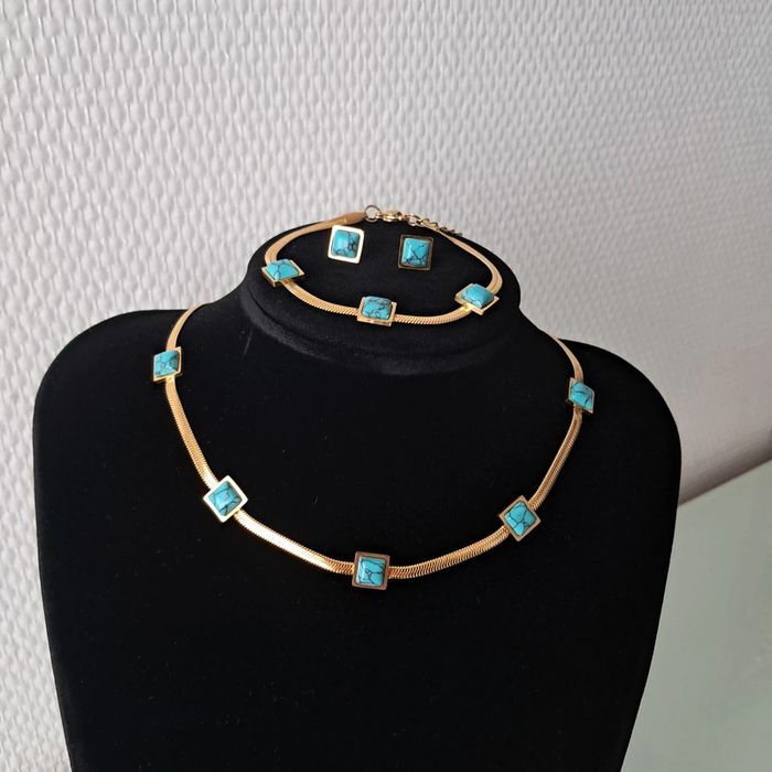 Parure maille serpent doré et turquoise