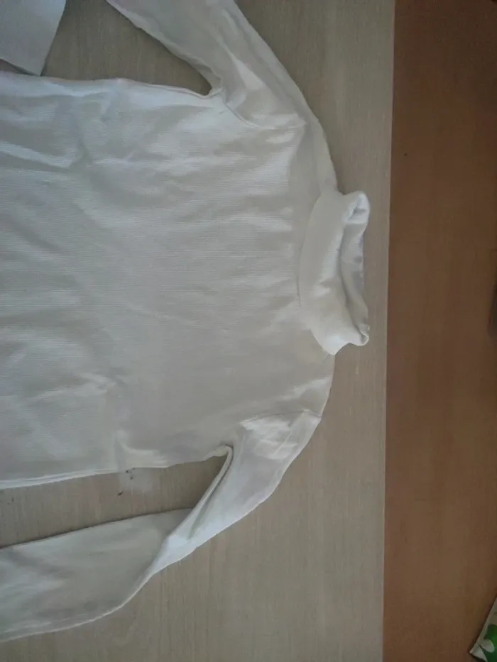 Sous-pull col roulé t-shirt manches longues blanc côtelé Gémo 12 ans - photo numéro 2