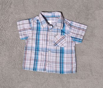 Chemise bleue et blanche à carreaux Kitchoun 6 mois, très bon état