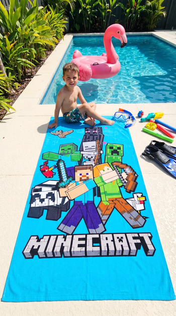 Serviette de bain (drap de plage 70 x 140 cm) - Minecraft - Microfibre douce