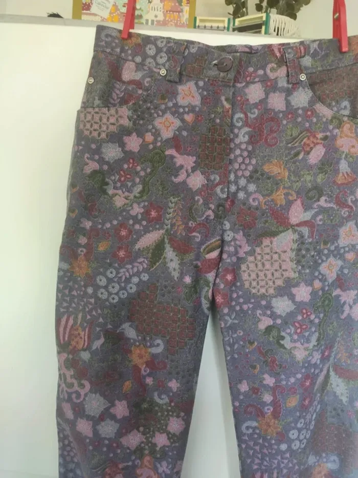 Jean imprimé fleuri violet 40 - photo numéro 2