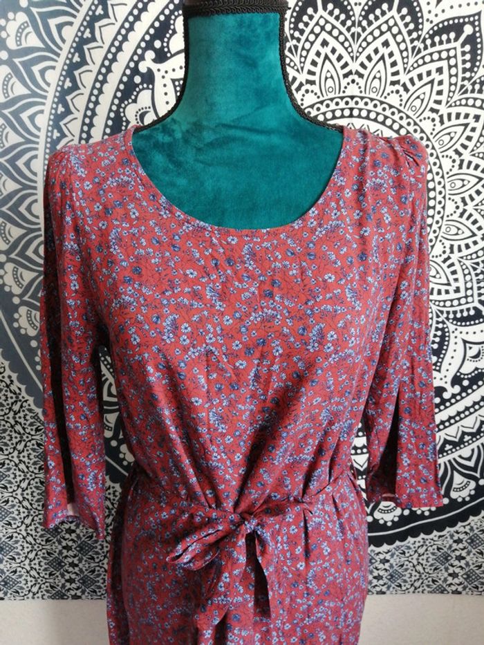 Robe bordeaux manches longues motifs fleuris avec ceinture / bonobo / (S) - photo numéro 3