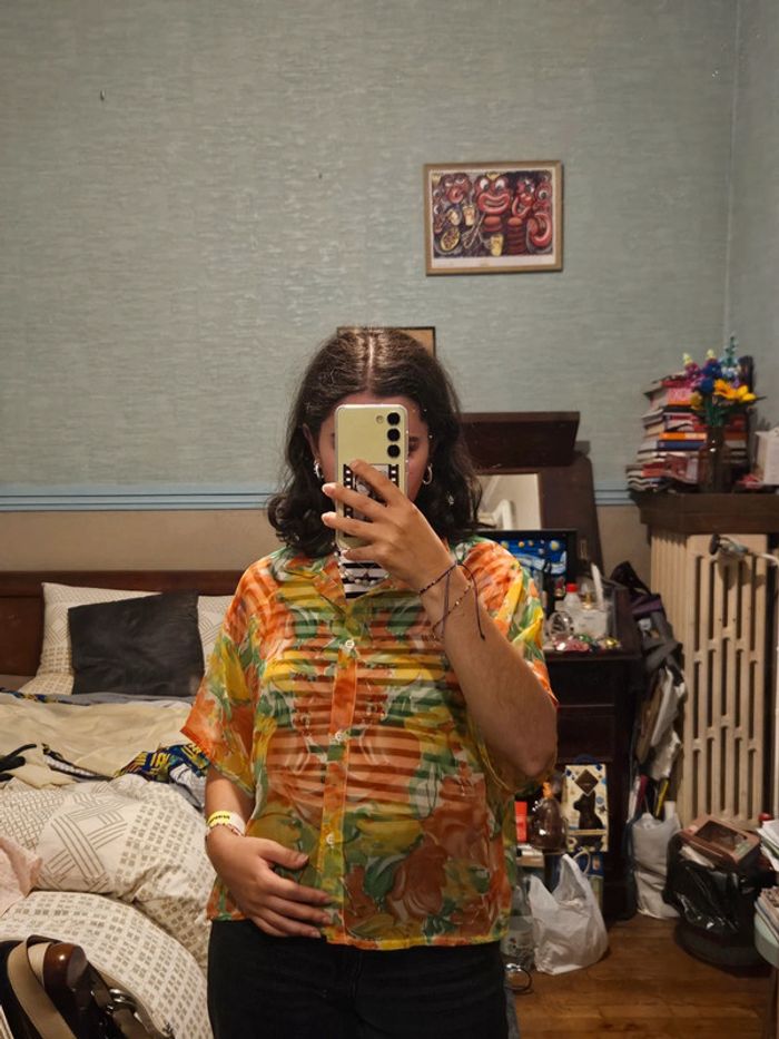 Chemise manches courtes vintage motif fleurie taille 38