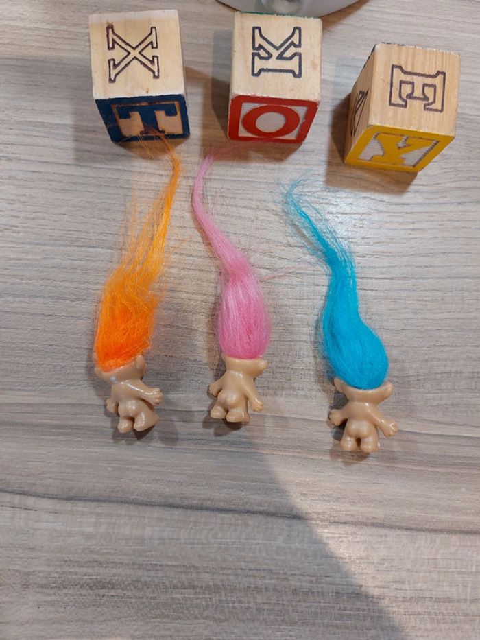 🌟trolls vintage Années 90 – neufs – lot de 3 Porte-Bonheur bleu, Rose, Orange - photo numéro 5