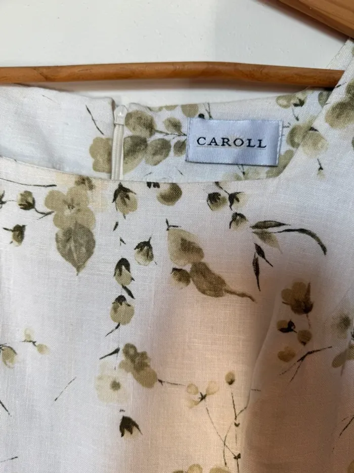 Robe en lin Caroll fleurs vertes - photo numéro 3