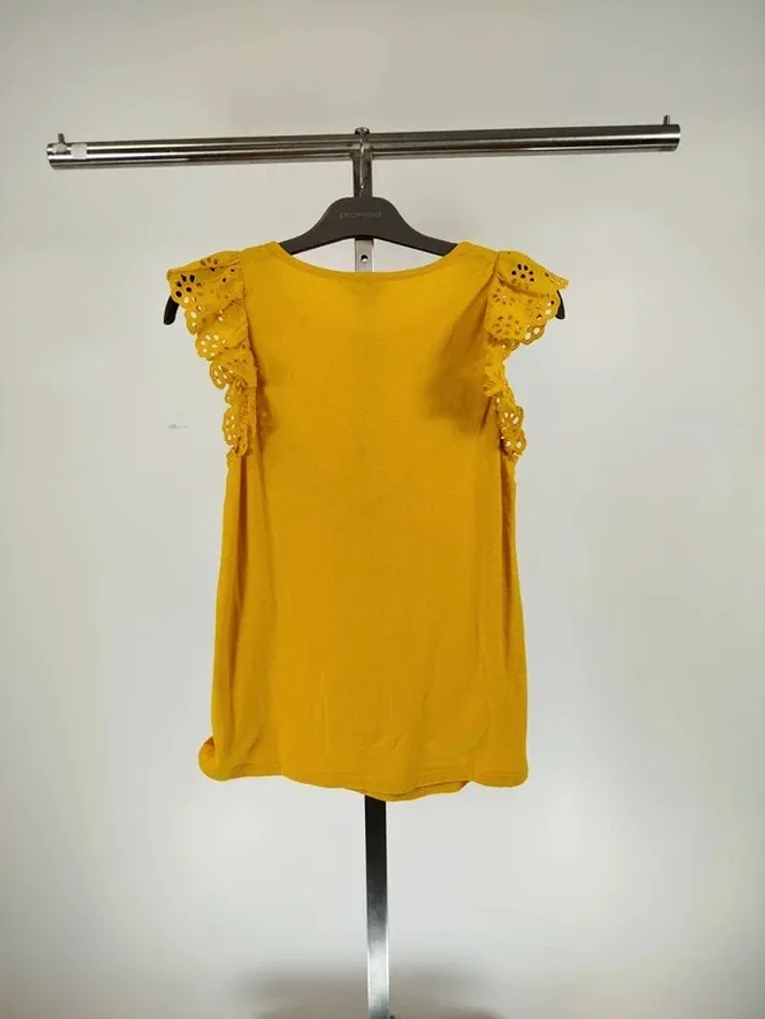 T-shirt brodé ajouré taille couleur jaune moutarde - Taille S - A166 - photo numéro 5