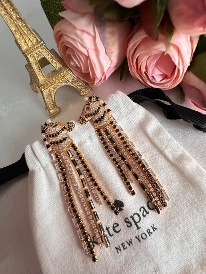 🦓Boucles d’oreilles longues Kate Spade – Têtes de zèbre strassées - photo numéro 3