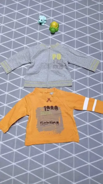 🦁Ensemble t-shirt ML et veste zippée, pik ouic, 3 mois
