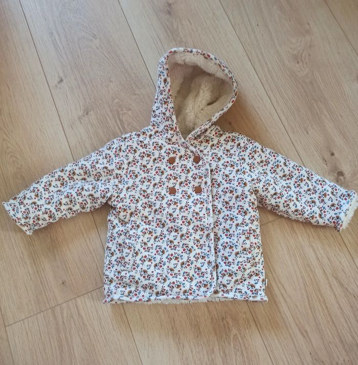 Manteau mi-saison réversible Obaïbi Crème et fleuri - Taille 6 mois 68cm - photo numéro 4
