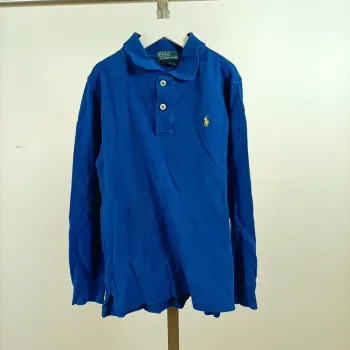 Polo manches longues bleu coton logo brodé jaune Ralph Lauren garçon casual sport 7 ans A1432