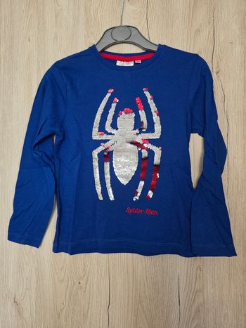 TEE-SHIRT MANCHE LONGUE GARÇON 👦 SPIDER-MAN MARVEL RÉVERSIBLE BLEU ROI TAILLE 6ANS