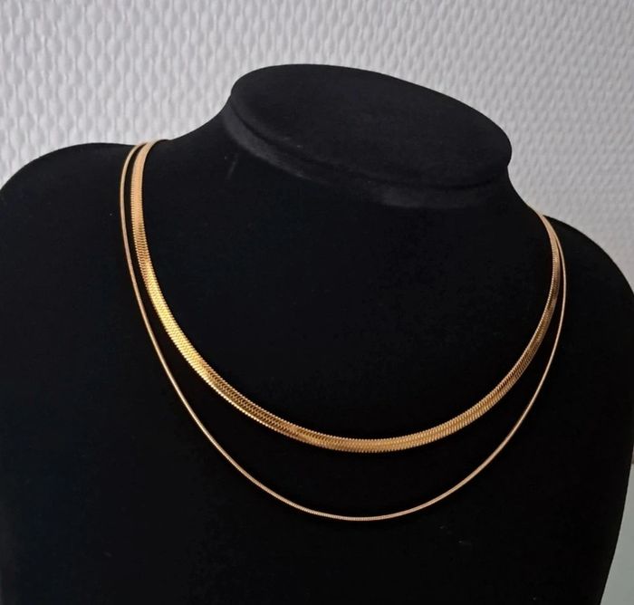 Double collier et bracelet maille serpent acier inoxydable - photo numéro 2