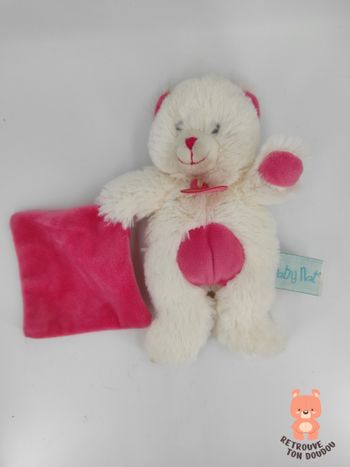 Doudou Ours blanc et rose Câlins Baby Nat'