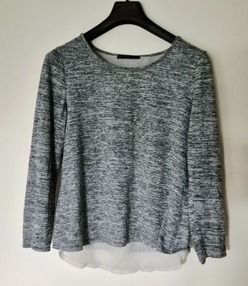 Haut bi-matière gris chiné - Détail dos ouvert