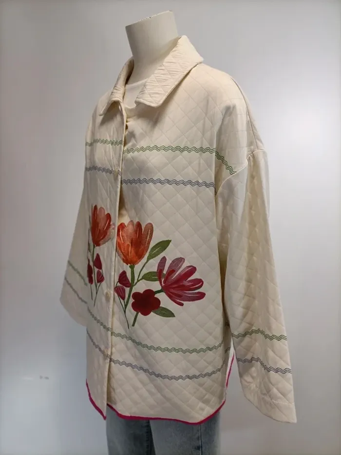 Veste légère matelassée Oversize Printemps/été Neuve- Grosses fleurs - Blanc cassé - photo numéro 2