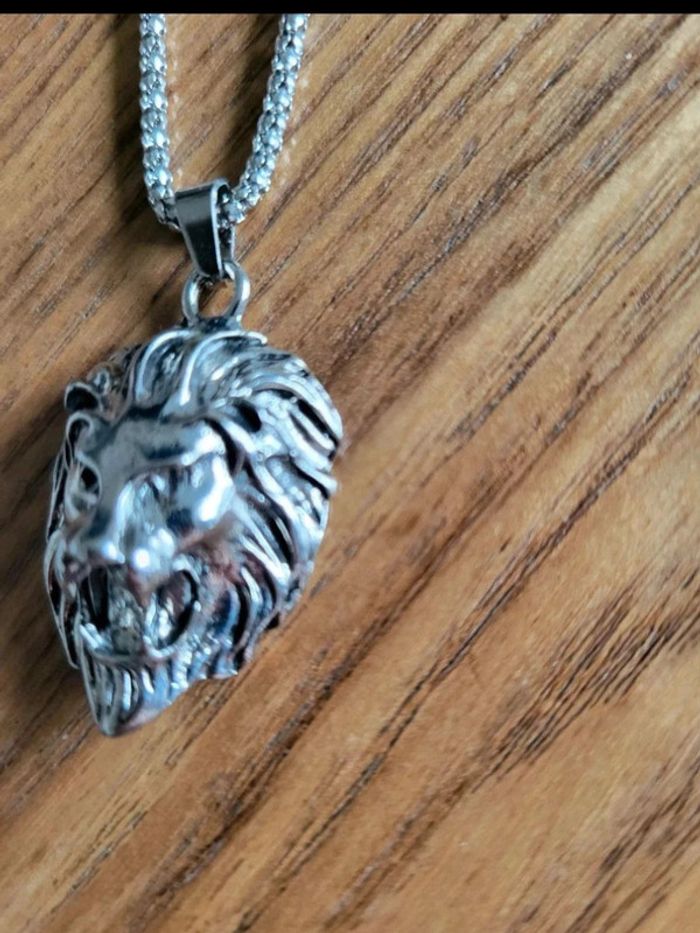 Collier tête de lion argenté – bijou symbole de force et courage – pendentif homme style guerrier - photo numéro 6