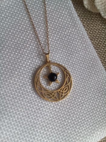 Collier étoile pentacle magie pierre obsidienne