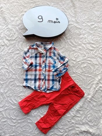 Ensemble (chemise à carreaux manches longues+pantalon) Garçon 9 mois Orchestra