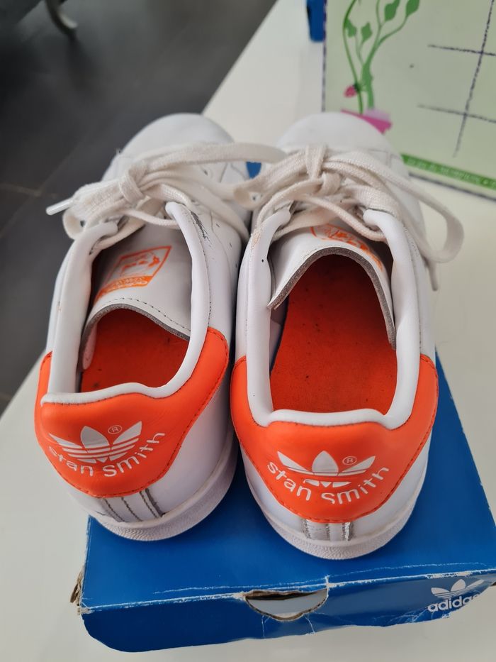 Adidas stansmith blanche et orange fluo - photo numéro 5