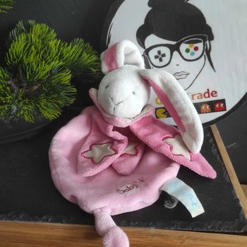 Doudou lapin blanc rose luminescent BN793 Baby Nat Etoiles #geektradedoudou