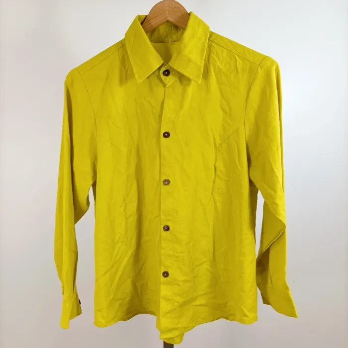 Chemise jaune vert bouton bois homme ou femme M coupe droite style casual vintage A1359
