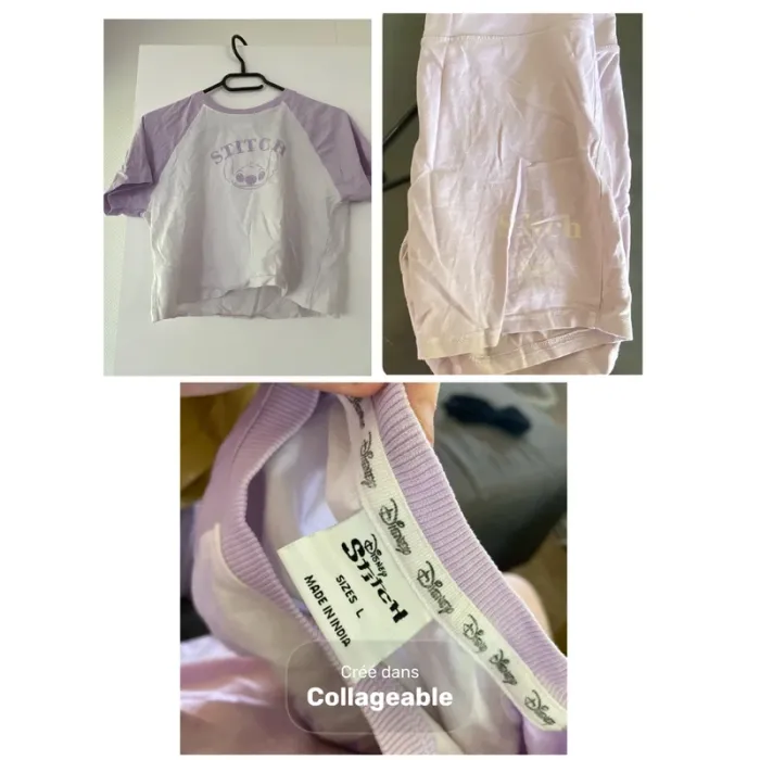 Ensemble stitch cycliste + teeshirt lila