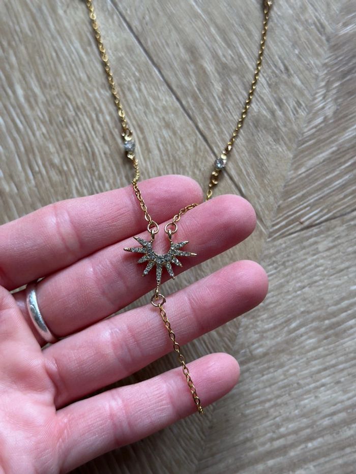 Collier doré pendentif soleil, ajustable en acier inoxydable - photo numéro 5