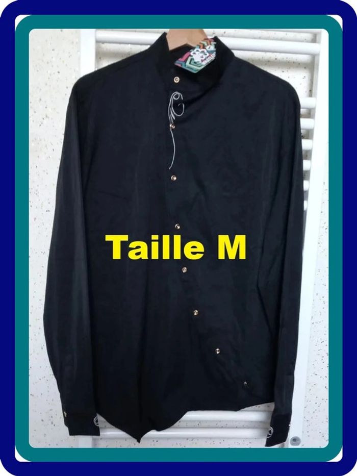 Chemise manche longue noir brodé col mao Whatlees Taille M