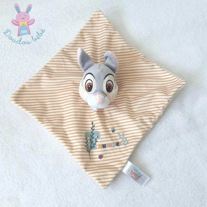 Doudou plat Lapin Panpan Thumper rayé beige blanc DISNEY