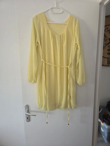 Tunique femme fluide à ceinture jaune motifs pois TBE taille 2