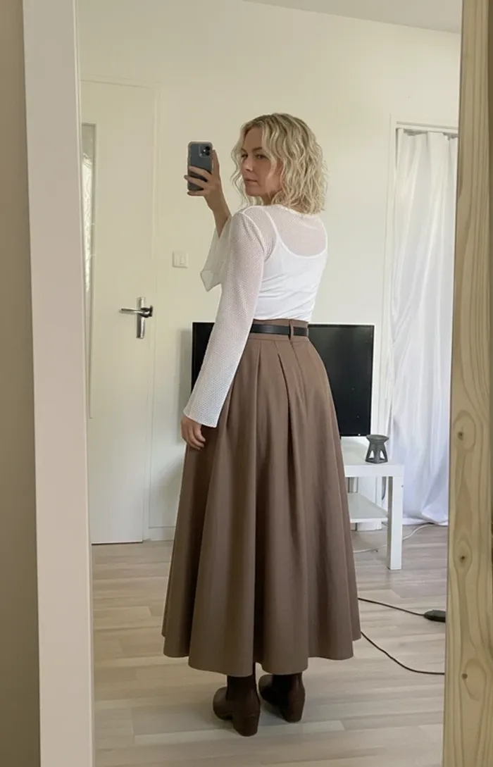 Jupe longue taille haute chocolat + ceinture 🤎 élégante bohème chic maxi skirt - photo numéro 3