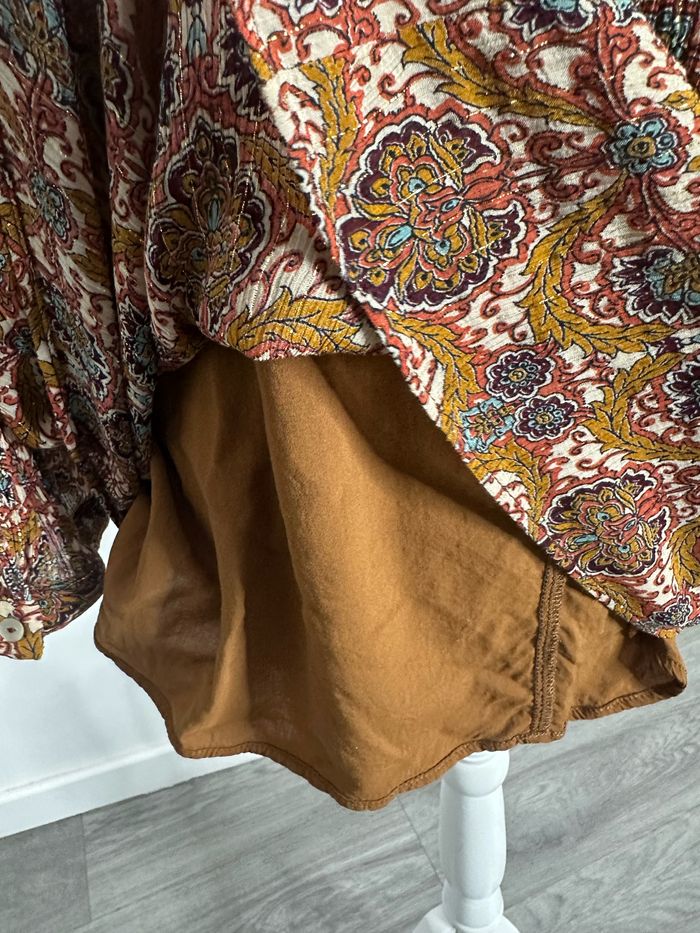 Blouse en soie Paisley marron et dorée Maison 123 T44 XXL - photo numéro 6