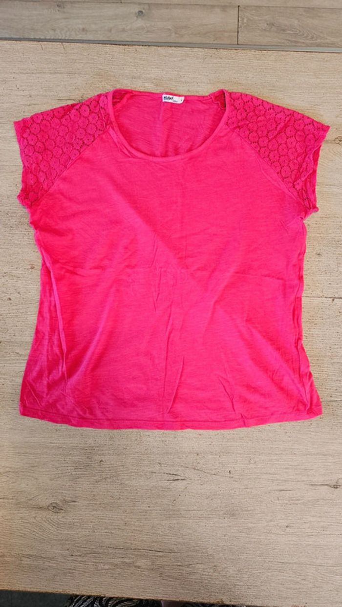 T shirt rose fushia à manches courtes avec dentelles aux epaules, Mieux Gemo, L, nickel - photo numéro 3