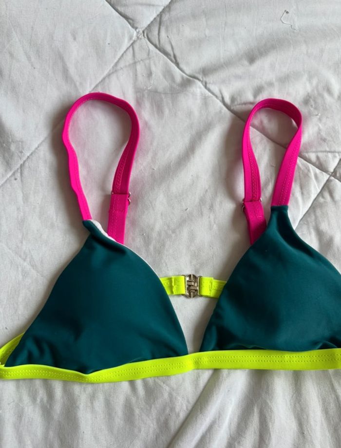 Ensemble maillot de bain bikini rose fushia multicolore tanga string taille S/36 neuf - photo numéro 5