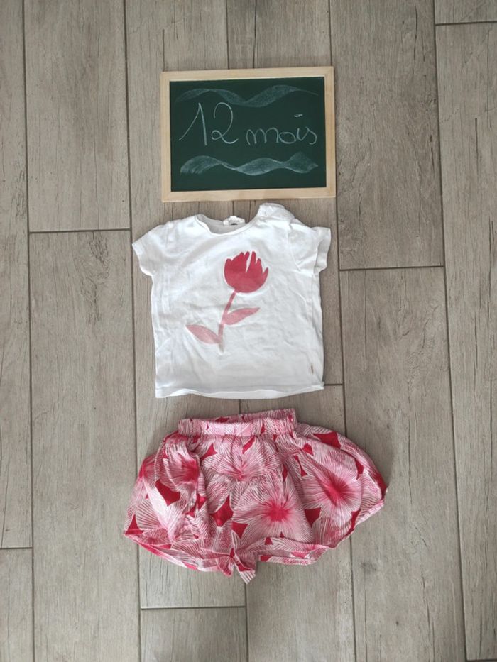 Ensemble jupe short et t-shirt Catimini rouge et blanc