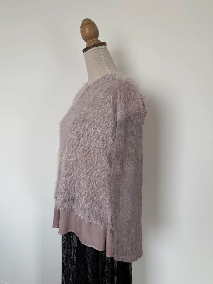 Pull rose maille sweater maglione suéter trui Sweat-shirt haut sweat t-shirt manches folder crochet - photo numéro 4