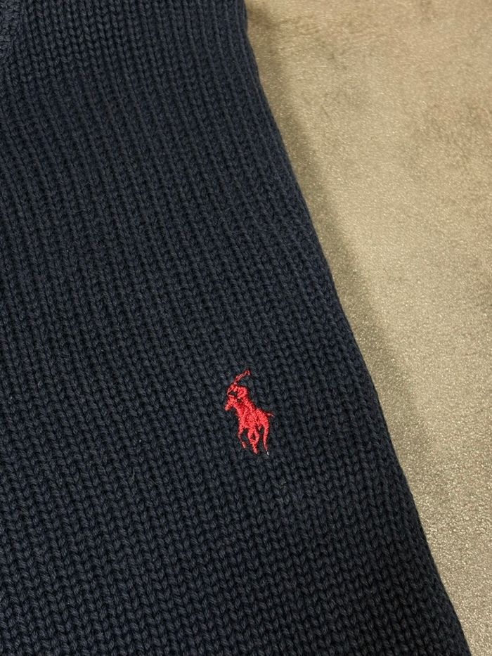 Pull Polo Ralph Lauren col rond | Taille M | bleu marine logo rouge brodé | maille 100% coton - photo numéro 3