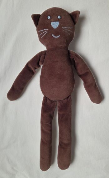 Doudou peluche chat marron et bleu ciel - 40 cm - Bout'chou