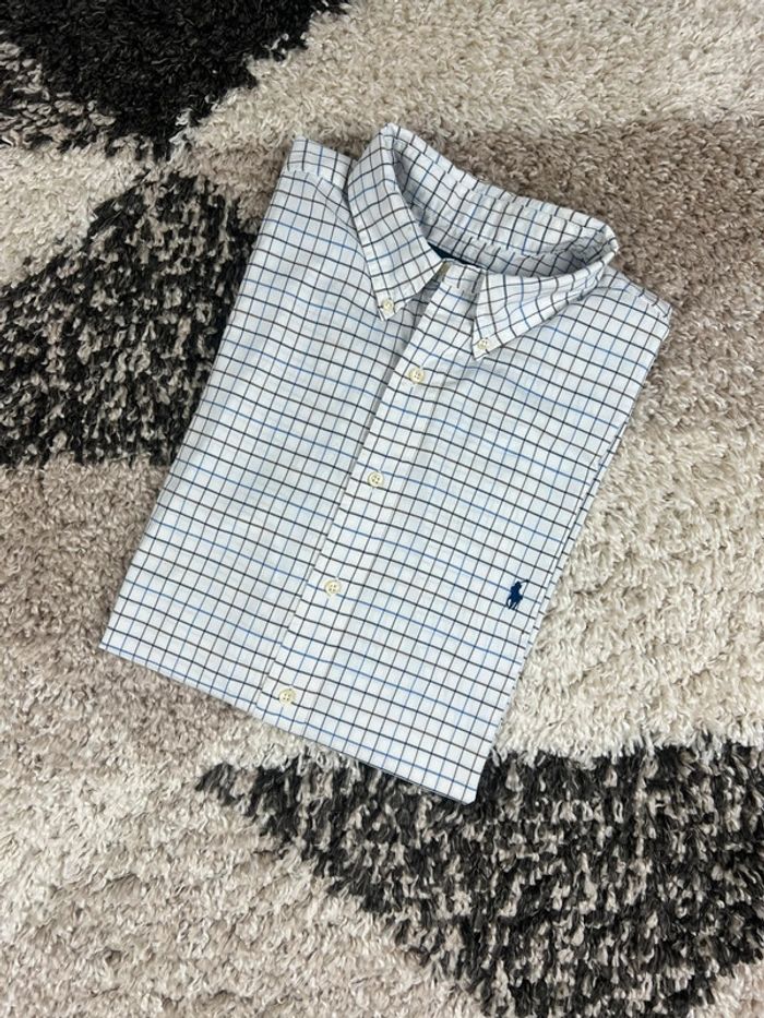 Chemise Ralph Lauren à carreaux blanc et bleu logo bleu taille XL style old money