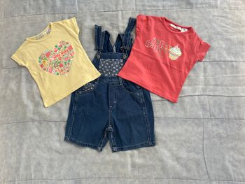Ensemble Vêtement Salopette Courte bleue + 2 Tee-Shirt Taille :18 Mois La Redoute