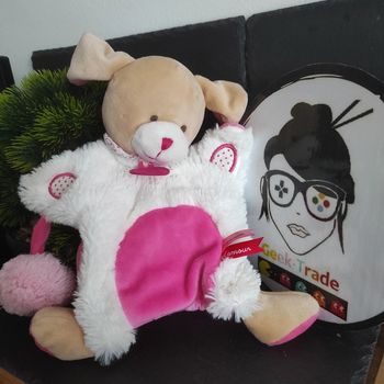 doudou compagnie Marionnette Chien Lapin Lovely Fraise Rose Blanc Ponpon Pois DC3050